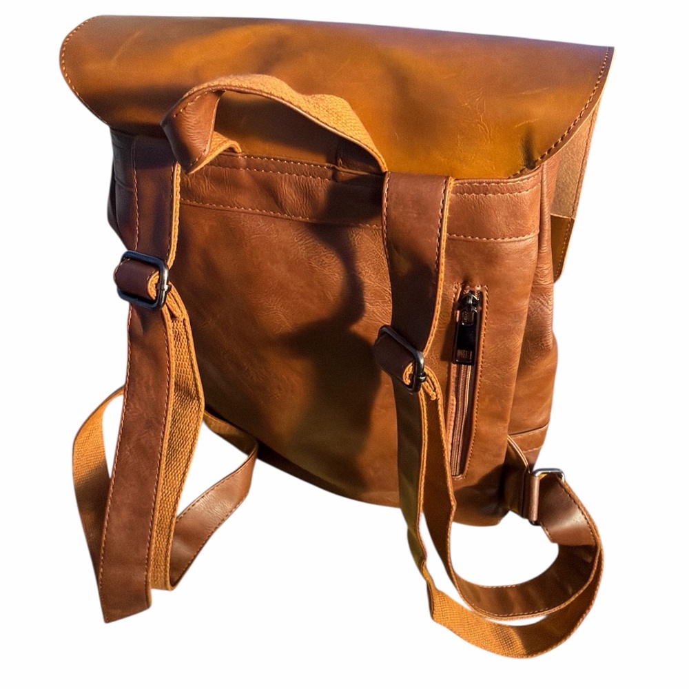 Classic Brown Vegan Leather Backpack - Picture 2 of 3